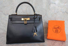 画像をギャラリービューアに読み込む, HERMES／エルメス ケリー28 ボックスカーフ  ブラック 〇R刻印 ハンドバッグ 800050037
