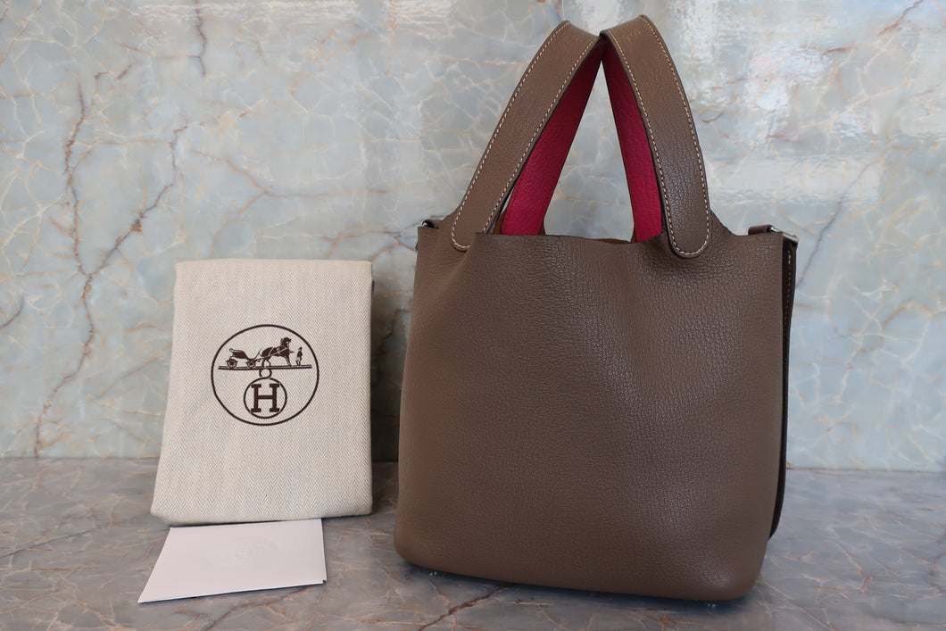 HERMES／エルメス ピコタンＰＭバイカラー シェーブル エトゥープ/ローズショッキング □K刻印 ハンドバッグ 700050220