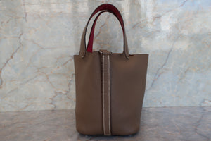 HERMES／エルメス ピコタンＰＭバイカラー シェーブル エトゥープ/ローズショッキング □K刻印 ハンドバッグ 700050220
