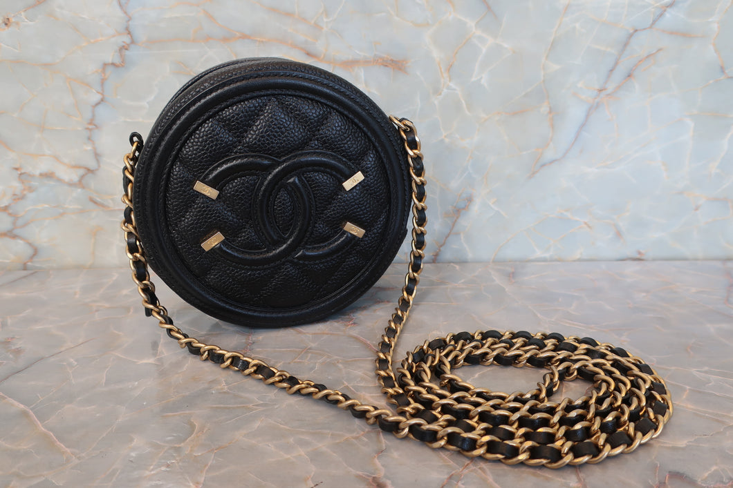 CHANEL/シャネル ココマークラウンドチェーンショルダーバッグ キャビアスキン ブラック/ゴールド金具 ショルダーバッグ 700110031