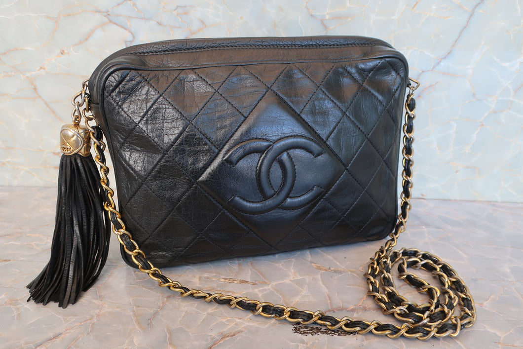 CHANEL/シャネル マトラッセフリンジチェーンショルダーバッグ ラムスキン ブラック/ゴールド金具 ショルダーバッグ 700090067
