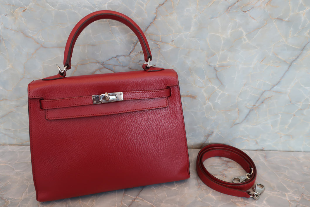 HERMES／エルメス ケリー25 ヴォーエプソン ルージュ □L刻印 ショルダーバッグ 700080125