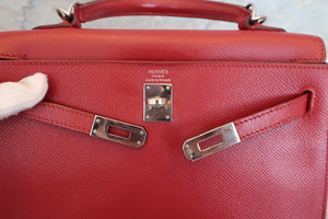 HERMES／エルメス ケリー25 ヴォーエプソン ルージュ □L刻印 ショルダーバッグ 700080125