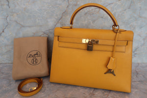 HERMES／エルメス ケリー32 クシュベル ジョーヌ 〇W刻印 ショルダーバッグ 700080175