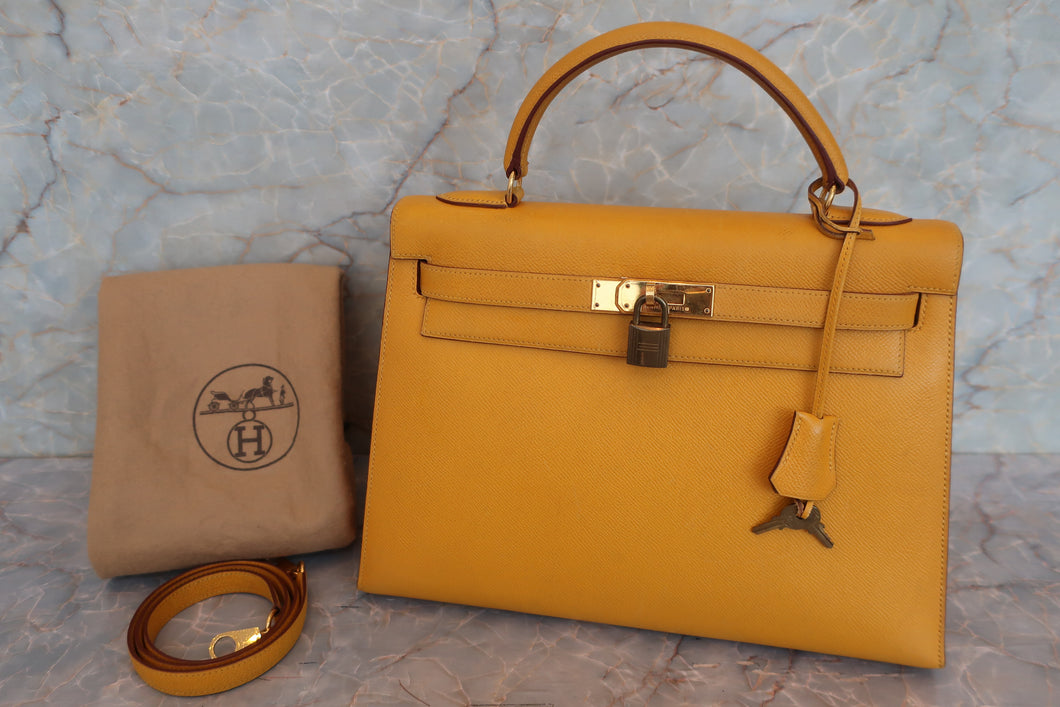 HERMES／エルメス ケリー32 クシュベル ジョーヌ 〇W刻印 ショルダーバッグ 700080175