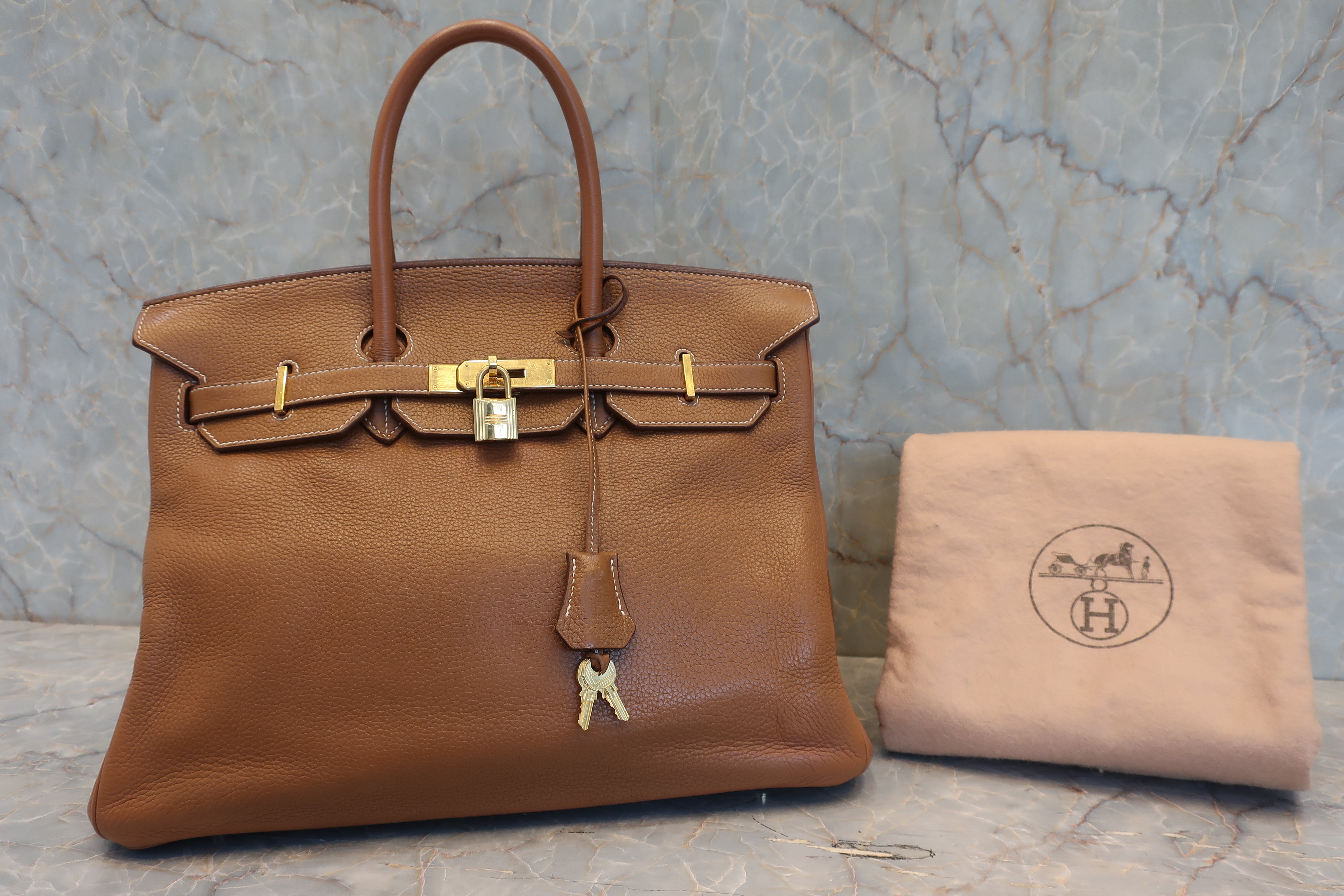 HERMES／エルメス バーキン35 トゴ ゴールド □K刻印 ハンドバッグ