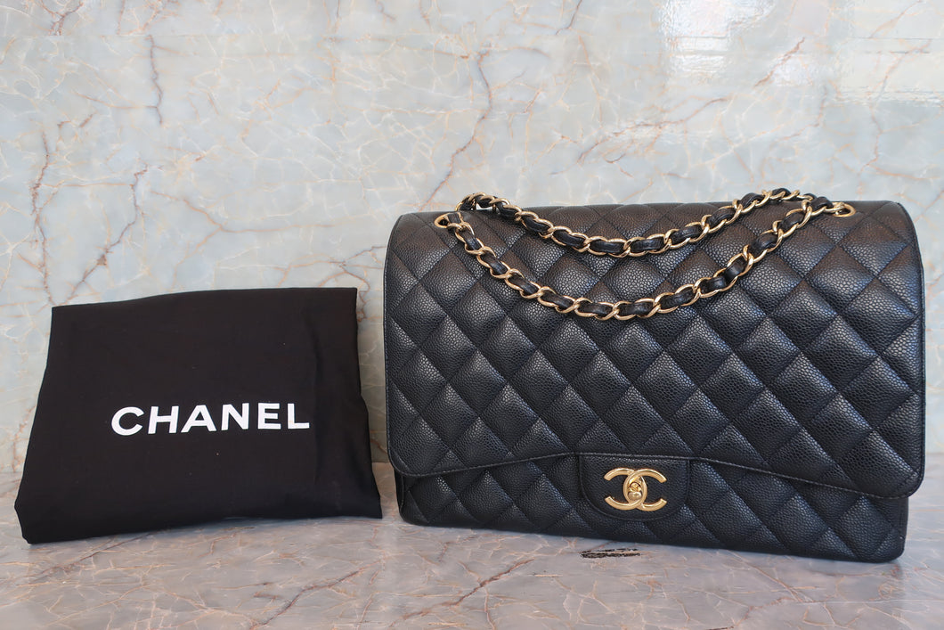 CHANEL Matelasse double flap chain shoulder bag Caviar skin Black/Gold hardware Shoulder bag 700090229
