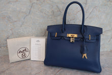 将图片加载到图库查看器，HERMES BIRKIN 30 Clemence leather Blue □H刻印 Hand bag 600090286
