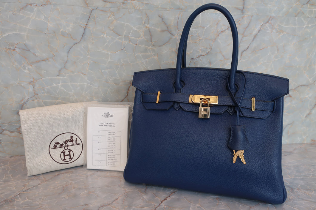 HERMES BIRKIN 30 Clemence leather Blue □H刻印 Hand bag 600090286