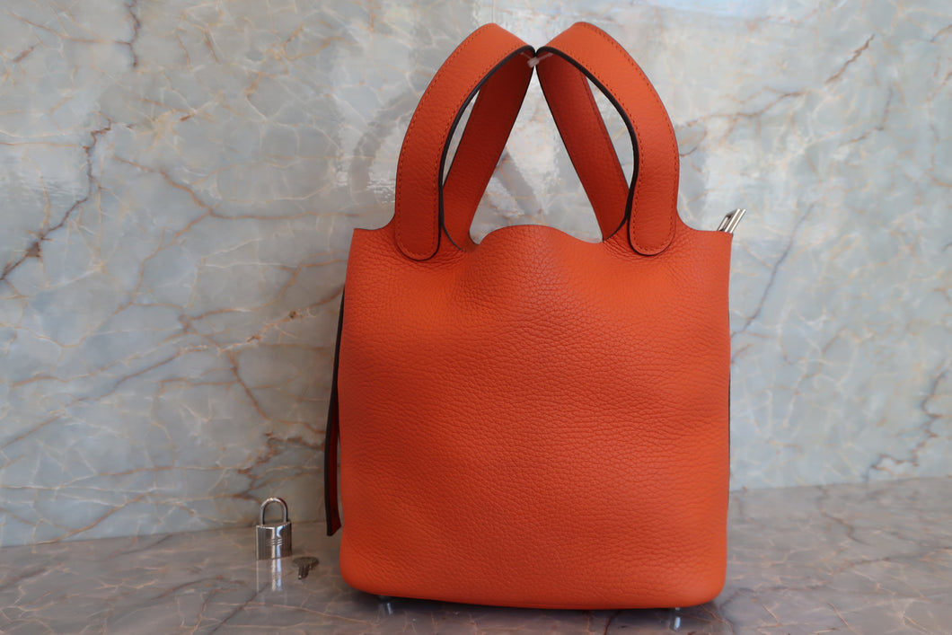 HERMES PICOTIN LOCK PM Clemence leather Orange poppy A Engraving Hand bag 700050225