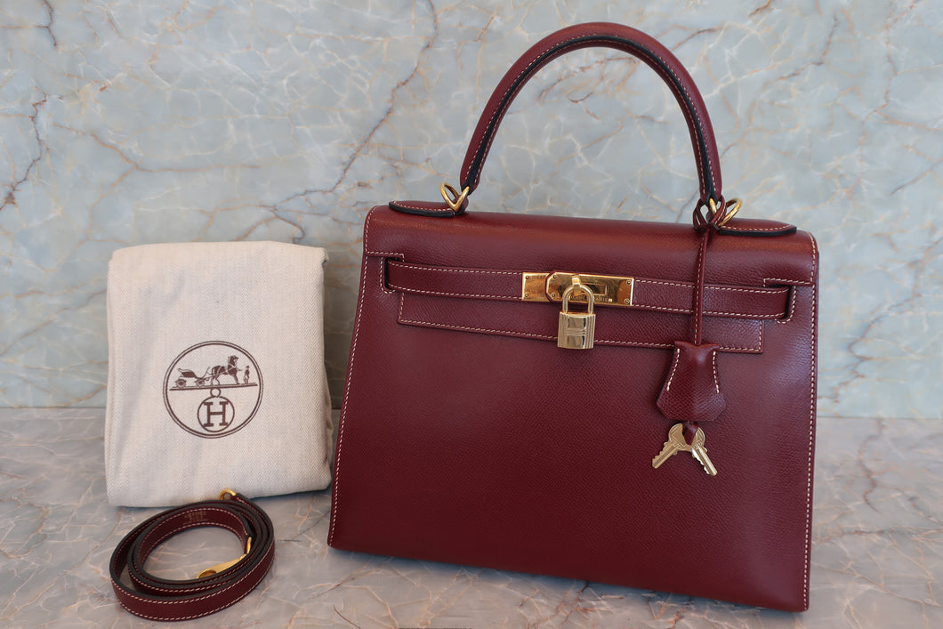 HERMES／エルメス ケリー28 リセ ルージュアッシュ □E刻印 ショルダーバッグ 700060142