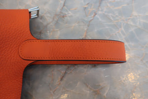 HERMES PICOTIN LOCK PM Clemence leather Orange poppy A Engraving Hand bag 700050225