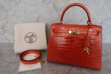 将图片加载到图库查看器，HERMES KELLY 25 Crocodile Porosus Pain d&#39; epice □H刻印 Shoulder bag 600110040
