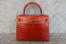 将图片加载到图库查看器，HERMES KELLY 25 Crocodile Porosus Pain d&#39; epice □H刻印 Shoulder bag 600110040
