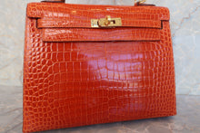 将图片加载到图库查看器，HERMES KELLY 25 Crocodile Porosus Pain d&#39; epice □H刻印 Shoulder bag 600110040
