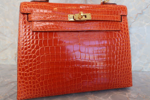 HERMES KELLY 25 Crocodile Porosus Pain d' epice □H刻印 Shoulder bag 600110040