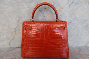 HERMES KELLY 25 Crocodile Porosus Pain d' epice □H刻印 Shoulder bag 600110040