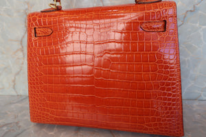 HERMES KELLY 25 Crocodile Porosus Pain d' epice □H刻印 Shoulder bag 600110040