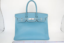 将图片加载到图库查看器，HERMES BIRKIN 35 Epsom leather Blue jean □K刻印 Hand bag 800100078
