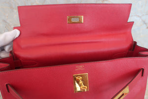 HERMES KELLY 32 Graine Couchevel leather Rouge vif 〇V Engraving Shoulder bag 500060067