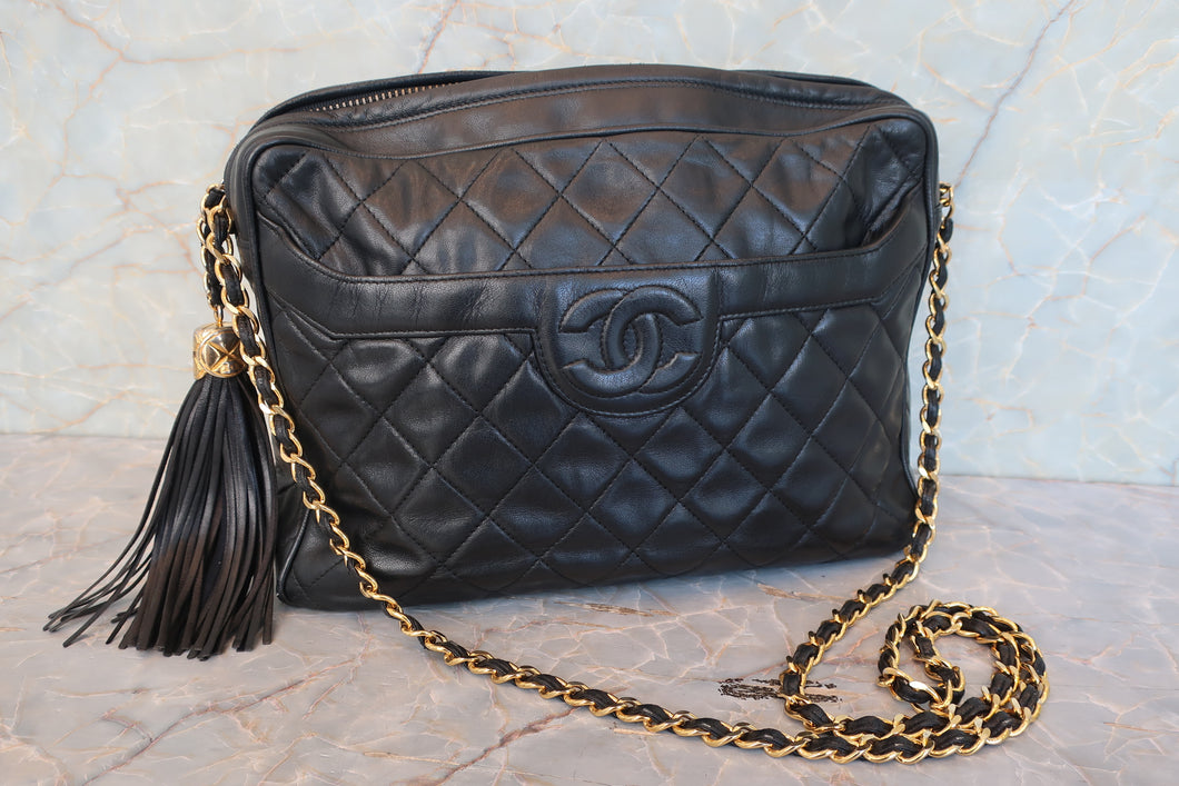 CHANEL Matelasse fringe chain shoulder bag Lambskin Black/Gold hadware Shoulder bag 700090246