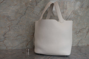 HERMES PICOTIN LOCK MM Clemence leather White A刻印 Hand bag 600090264