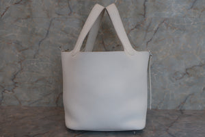 HERMES PICOTIN LOCK MM Clemence leather White A刻印 Hand bag 600090264