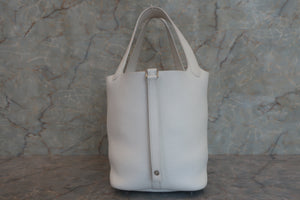 HERMES PICOTIN LOCK MM Clemence leather White A刻印 Hand bag 600090264