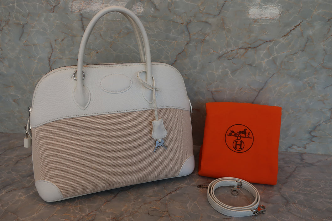 HERMES／エルメス ボリード35 トワルアッシュ/トリヨンクレマンス ベージュ/ホワイト □E刻印 ショルダーバッグ 700070097