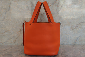 HERMES PICOTIN PM Clemence leather Orange □K Engraving Hand bag 600050179