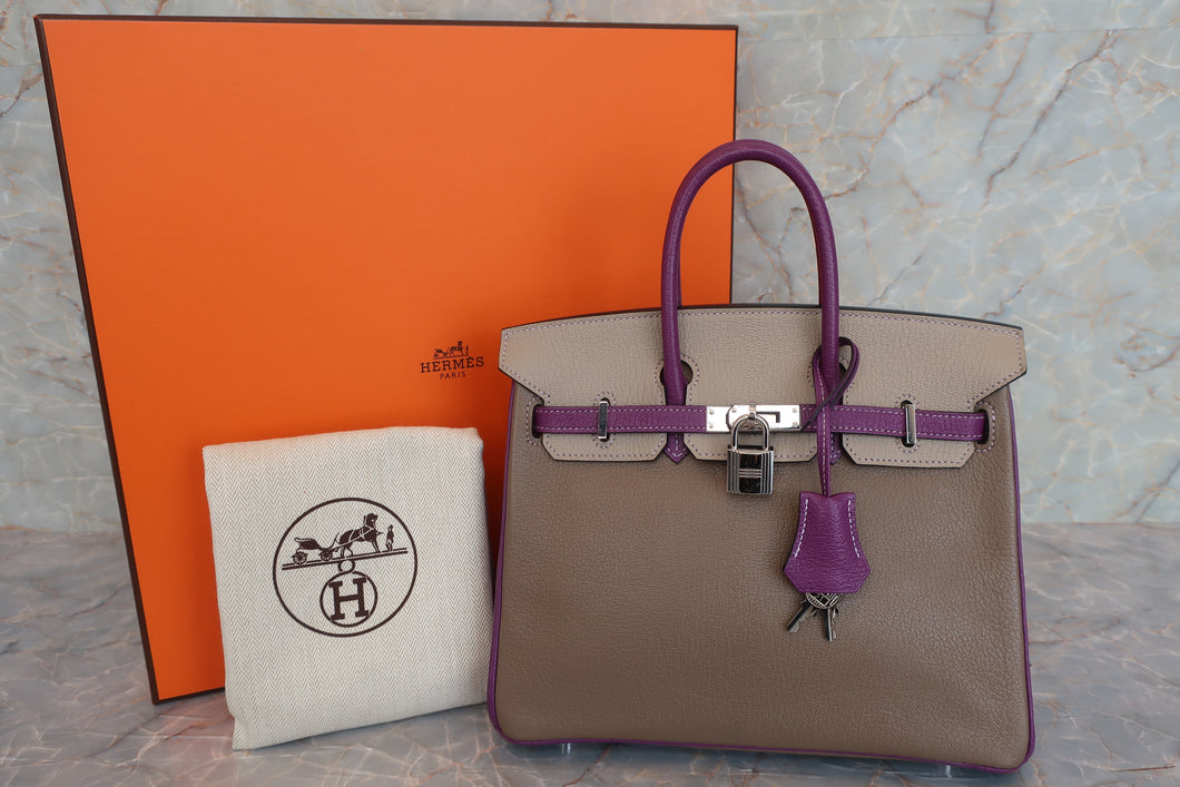 HERMES BIRKIN 25 Personal order Chevre myzore goatskim  Etoupe gray/Ultravaiolet/Gris tourterelle □O刻印 Hand bag 600080206