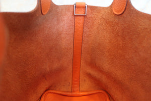 HERMES PICOTIN PM Clemence leather Orange □K Engraving Hand bag 600050179