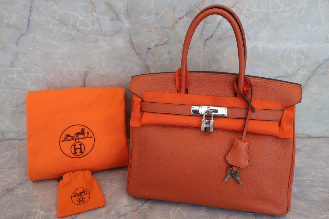 HERMES BIRKIN 30 Clemence leather Orange □J刻印 Hand bag 600070106