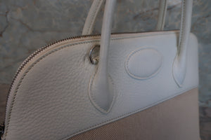 HERMES／エルメス ボリード35 トワルアッシュ/トリヨンクレマンス ベージュ/ホワイト □E刻印 ショルダーバッグ 700070097