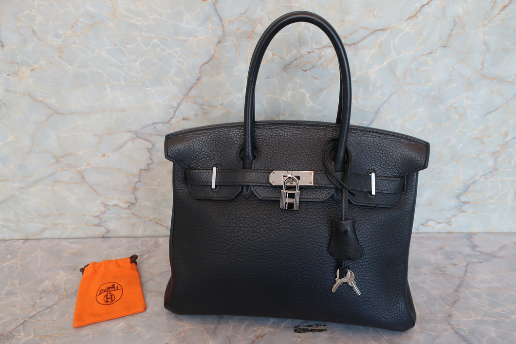 HERMES BIRKIN 30 Clemence leather Black □H Engraving Hand bag 700090207