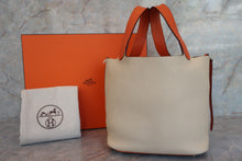 Load image into Gallery viewer, HERMES PICOTIN MM Bi-color Clemence leather Parchemin/Orange Hand bag 600060040
