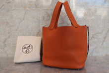 将图片加载到图库查看器，HERMES PICOTIN MM Clemence leather Orange □J刻印 Hand bag 600110038
