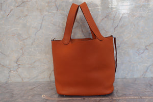 HERMES PICOTIN MM Clemence leather Orange □J刻印 Hand bag 600110038