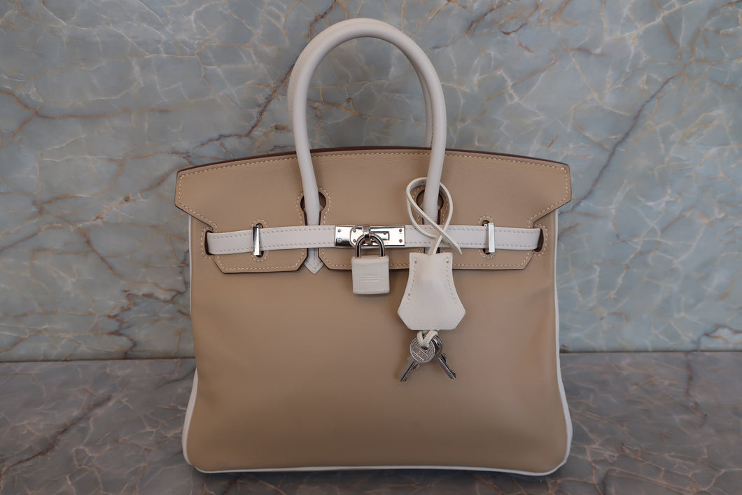 HERMES／エルメス バーキン25パーソナルオーダー ヴォースイフト タバックキャメル/ホワイト □O刻印 ハンドバッグ 700110028