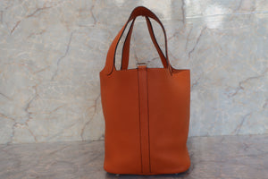 HERMES PICOTIN MM Clemence leather Orange □J刻印 Hand bag 600110038