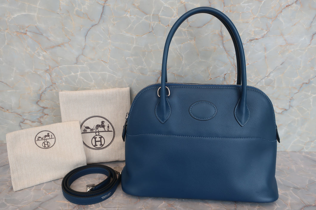 HERMES／BOLIDE 27 Swift leather deep blue Shoulder bag 600090004