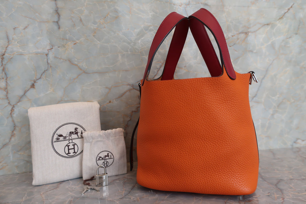 HERMES／エルメス ピコタンロックタッチＰＭ トリヨンクレマンス/ヴォースイフト オレンジ/ルージュグレナ X刻印 ハンドバッグ 700040175