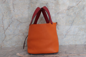 HERMES／エルメス ピコタンロックタッチＰＭ トリヨンクレマンス/ヴォースイフト オレンジ/ルージュグレナ X刻印 ハンドバッグ 700040175