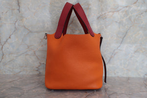 HERMES／エルメス ピコタンロックタッチＰＭ トリヨンクレマンス/ヴォースイフト オレンジ/ルージュグレナ X刻印 ハンドバッグ 700040175