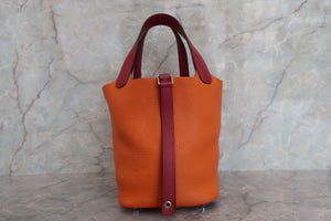HERMES／エルメス ピコタンロックタッチＰＭ トリヨンクレマンス/ヴォースイフト オレンジ/ルージュグレナ X刻印 ハンドバッグ 700040175