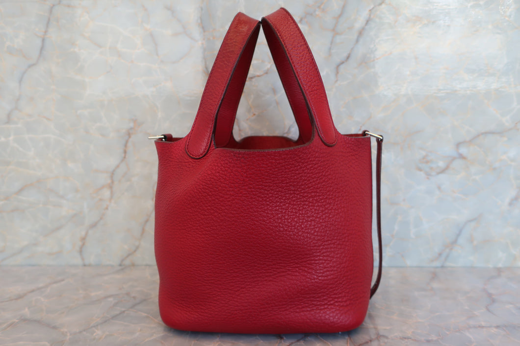 HERMES PICOTIN LOCK PM Clemence leather Rouge garance Hand bag 600060106