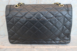 CHANEL Matelasse Paris Limited double flap chain shoulder bag Lambskin Black/Gold hadware Shoulder bag 600050022