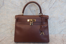 将图片加载到图库查看器，HERMES KELLY 28 Graine Couchevel leather Chocolat □B刻印 Hand bag 600110042
