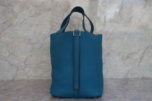 将图片加载到图库查看器，HERMES PICOTIN LOCK GM Clemence leather Blue izmir □Q刻印 Hand bag 600090269
