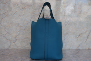 HERMES PICOTIN LOCK GM Clemence leather Blue izmir □Q刻印 Hand bag 600090269